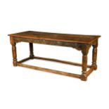 An oak refectory table, late 17th century and later,