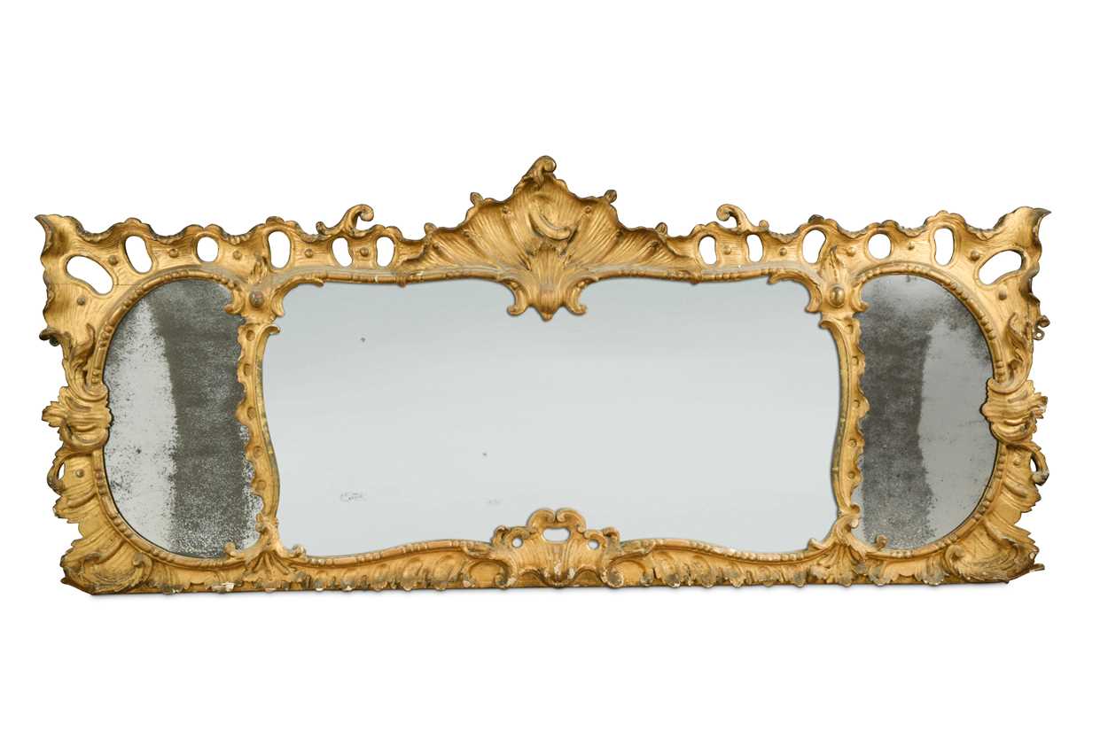 A George III carved giltwood and gesso overmantle mirror, late 18th / early 19th century,