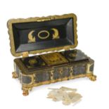 A Chinese Export black lacquer and gilt decorated games box, 19th century,