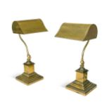 A pair of plated brass banker's lamps, 20th century,