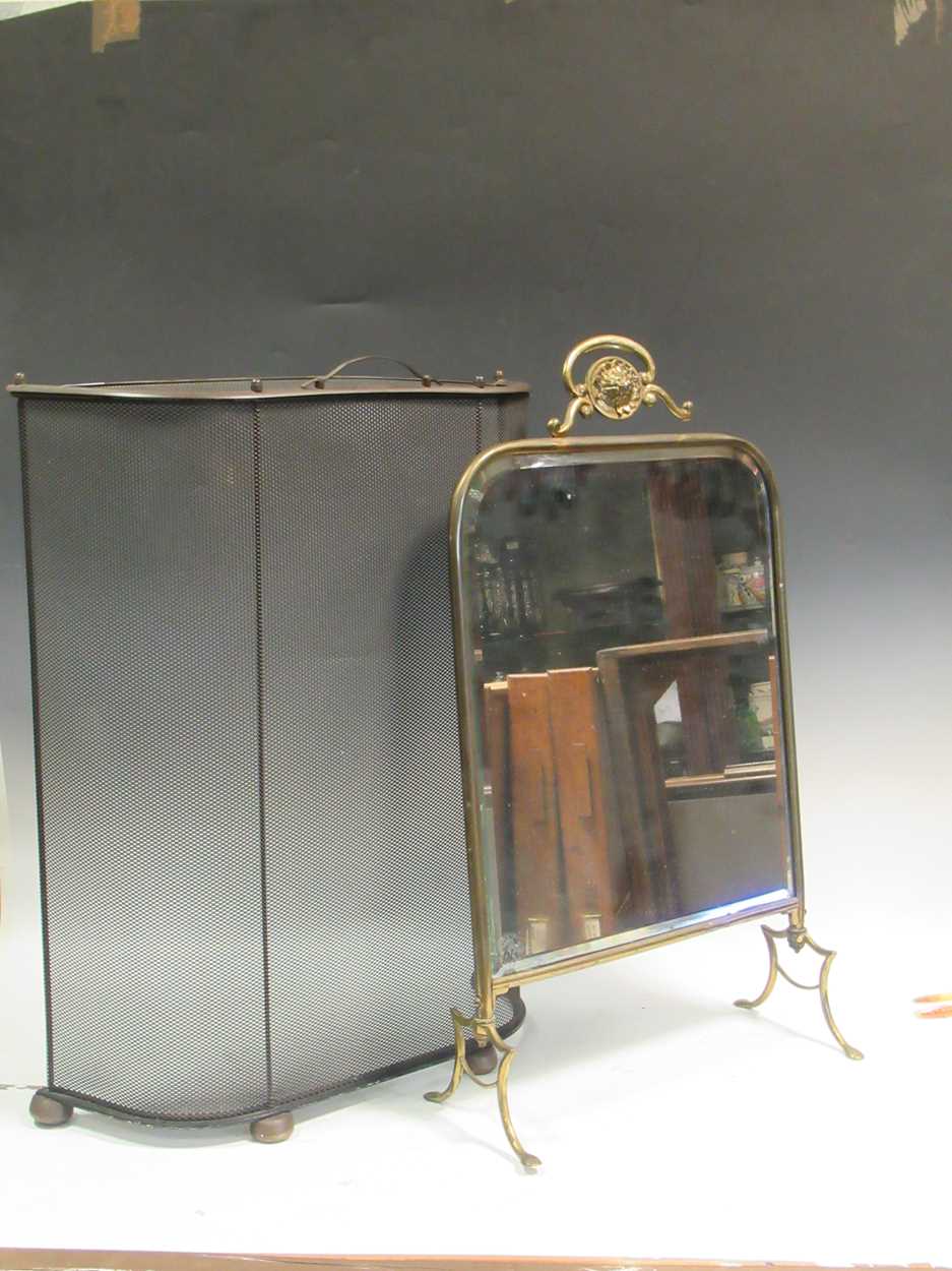 A small spark guard, 84 x 52 x 16cm and a firescreen with a miror to one side (2)