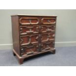 A Charles II and later chest of two short over three long drawers on bracket feet, 92 x 90 x 48cm