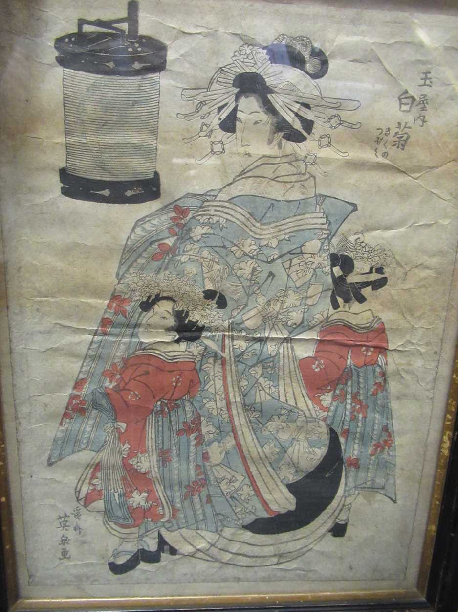 3 Japanese woodblock prints, 19th century some creasing and staining. - Image 4 of 7