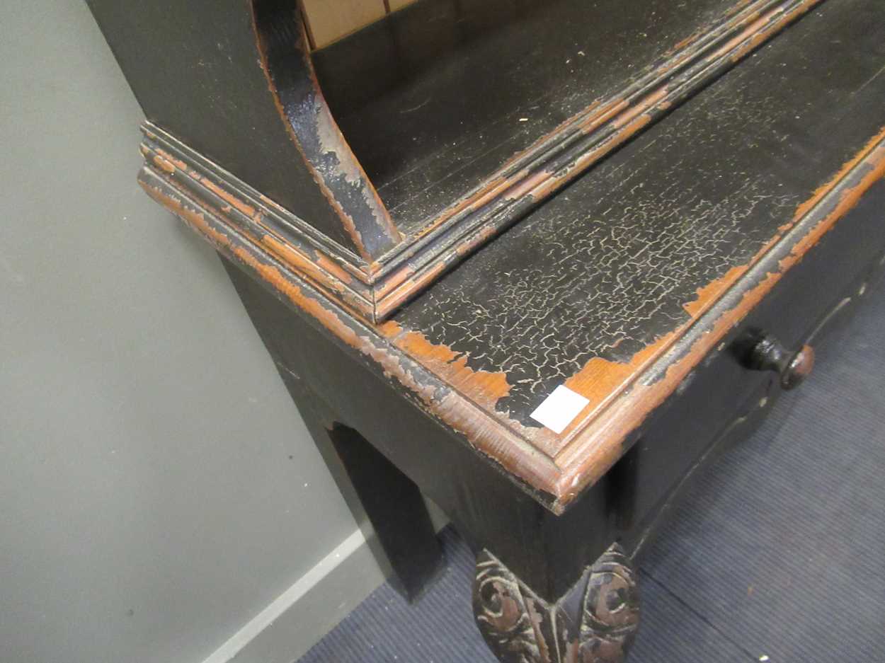 A black painted dresser, with two shelved plate rack above two long drawers on cabriole front legs - Image 4 of 7