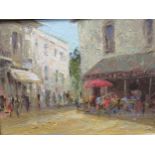 Brian Jull (b. 1949), Continental street scene, possibly France, oil on board, 30.5 x 40.5cm