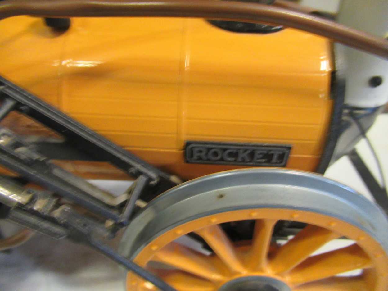 A miniature steam engine in a glazed wooden case and a Hornby model of The Rocket (2) - Image 7 of 8