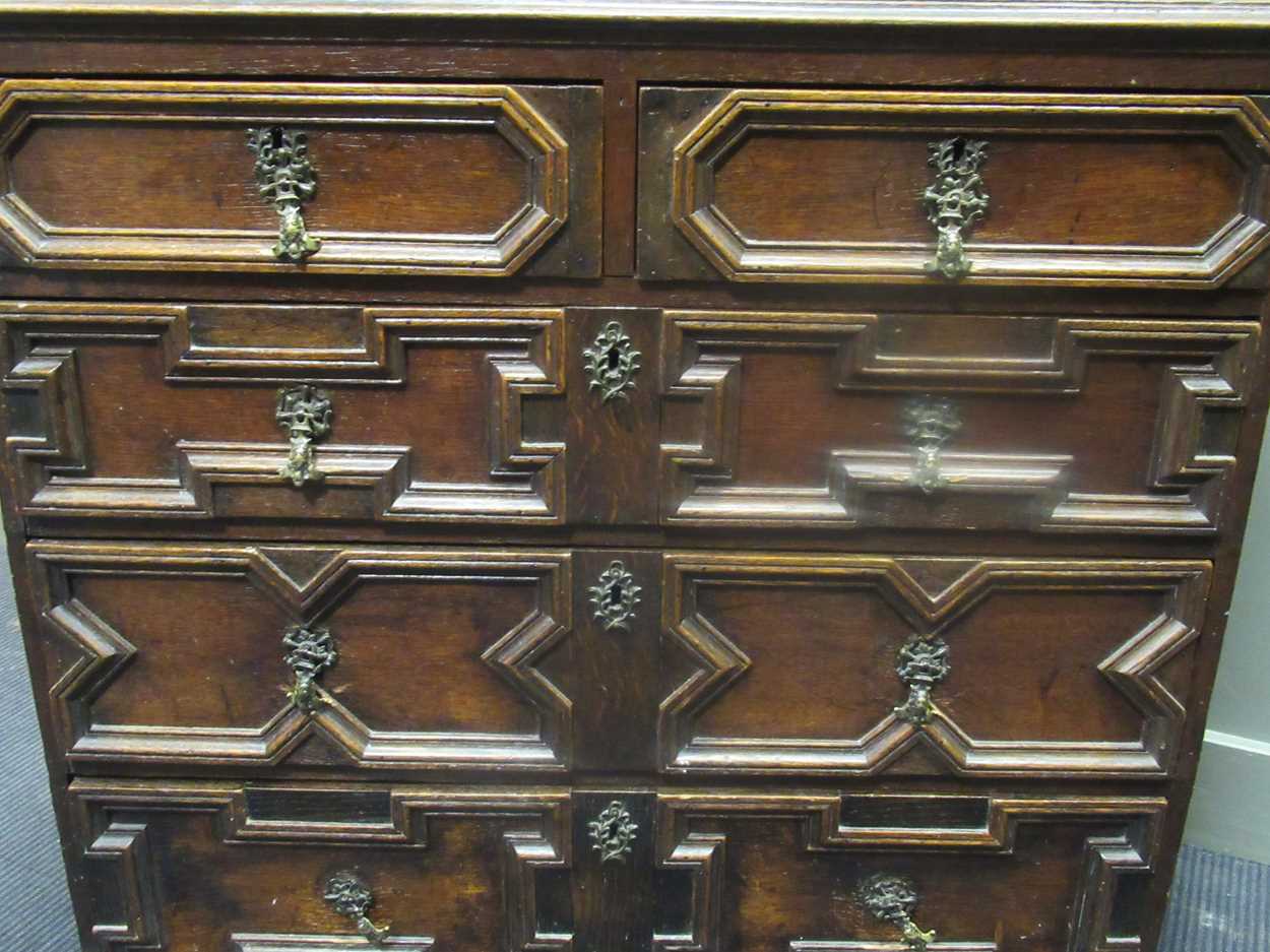 A Charles II and later chest of two short over three long drawers on bracket feet, 92 x 90 x 48cm - Image 4 of 8