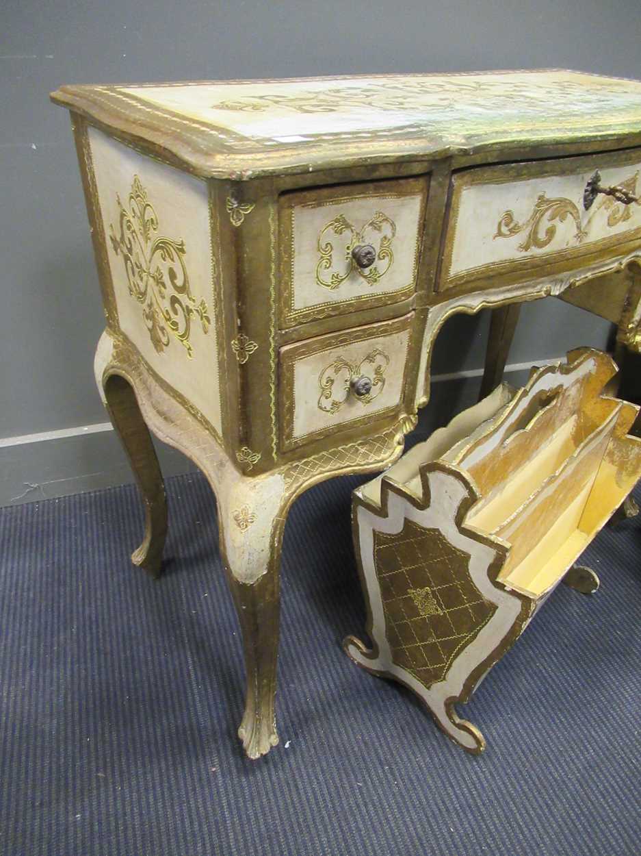 A continental painted serpentine shaped dressing table, a small chest, a table and a magazine - Image 3 of 7