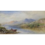 Cornelius Pearson (1805-1891) Mountain lake scene with a boatman setting sail, signed lower left "