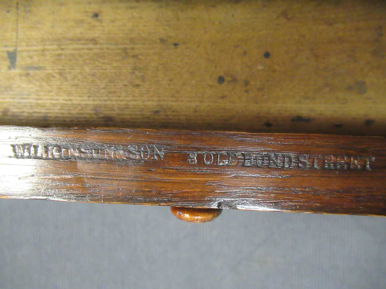 A late Victorian oak twin pedestal writing desk stamped "1209 Wilkinson & Son 8 Old Bond Street" the - Image 6 of 9