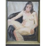 A 20th century portrait of a seated female nude, oil on board, with a similar portrait to reverse 65