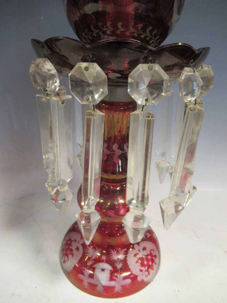 A pair of red glass candle lustres, 45cm high - Image 7 of 8