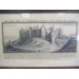 A Buck engraving of the West View of Framlingham Castle together with a Jones Brothers tin trunk