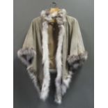A suede cape with fur trim, together with a mink stole and fur scarf (3)