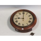 A circular mahogany wall timepiece, 42cm diameter