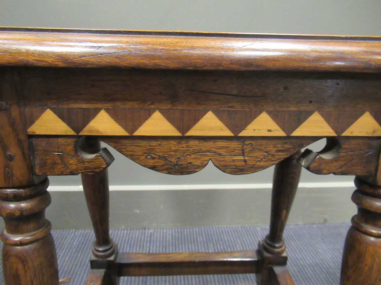 A 17th century style oak stool together with two small oak drop leaf tables (3) - Image 2 of 5