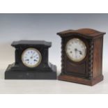 An oak 8-day mantle clock and a slate mantle clock (2)