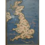 An embroided map of the United Kingdom, 64 x 44cm