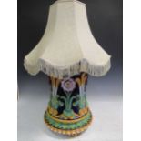 Minton majolica jardiniere stand converted to a light, impressed mark, 46cm high (top broken)