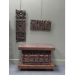 A Benin carved wood rectangular casket table 64 x 97 x 61cm together with a Benin carved wood