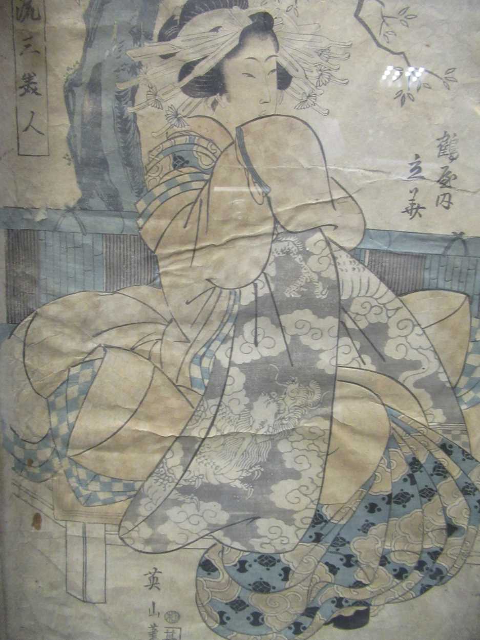 3 Japanese woodblock prints, 19th century some creasing and staining. - Image 6 of 7