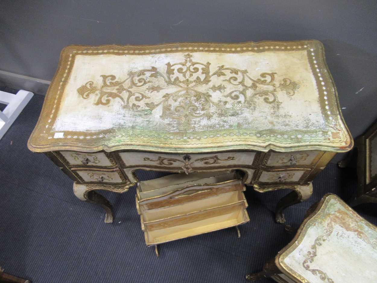 A continental painted serpentine shaped dressing table, a small chest, a table and a magazine - Image 6 of 7