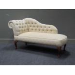 A modern chaise longue on cabriole legs 78 x 130 x 56cm