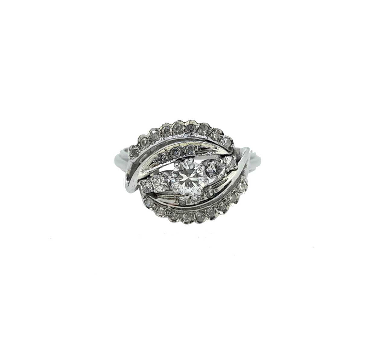 A fancy diamond cluster ring, estimated approximate total diamond weight 0.50ct, size M, unmarked, - Image 2 of 5