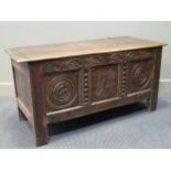 An early 18th century oak coffer, 58 x 117 x 48cm