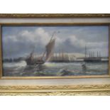 Brian Murray, A pair of Dutch martime scenes, oil on board, 18 x 38 cm