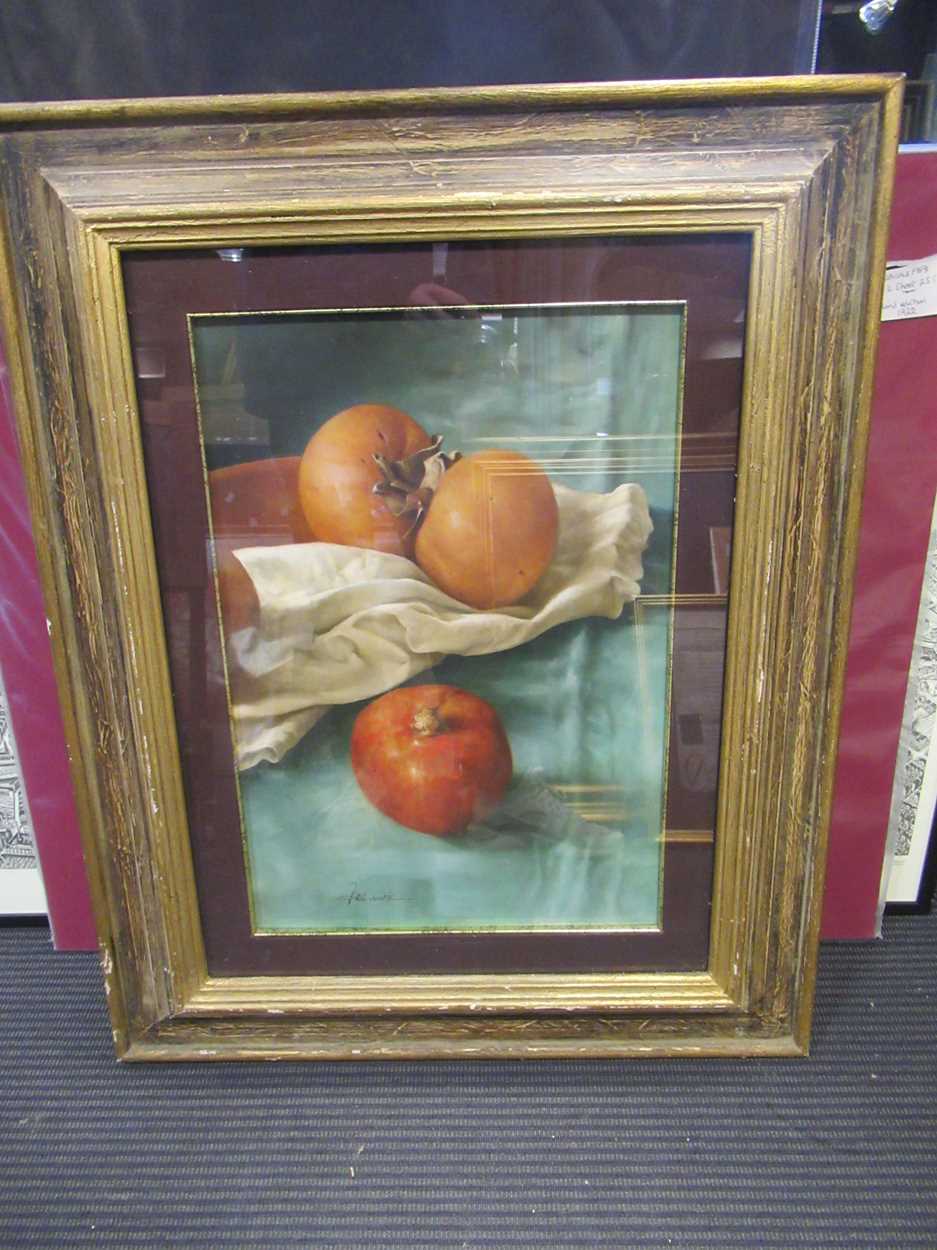 Two still life paintings of fruit, to include: Marco Conte, Persimmons and Pomegranate, oil on - Image 4 of 8