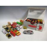 A collection of Corgi, Matchbox and Dinky diecast cars, including a Corgi 007 Aston Martin DB5, with