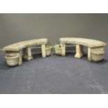 A pair of composite stone curved garden benches 45 x 130 x 39cm (2)