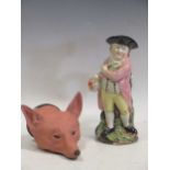 A 19th century Staffordshire Hearty Good Fellow Toby jug, 26.5cm high; a late 19th century bisque