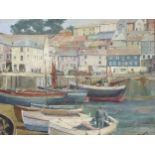 C Bruce (mid-20th century British School) Low Tide, Mevagissey, Cornwall, oil on board, signed lower