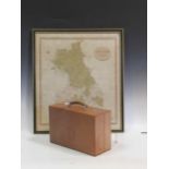 A fitted pig skin leather vanity case and an early 19th map of Cambridgeshire by John Carey
