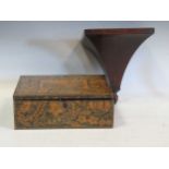 A mauchlin ware box and an Edwardian mahogany wall bracket
