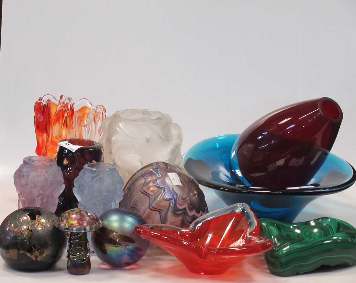 A collection of various glassware to include a Caithness commemerative glass vase in association