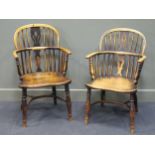 A pair of ash and elm Windsor armchairs