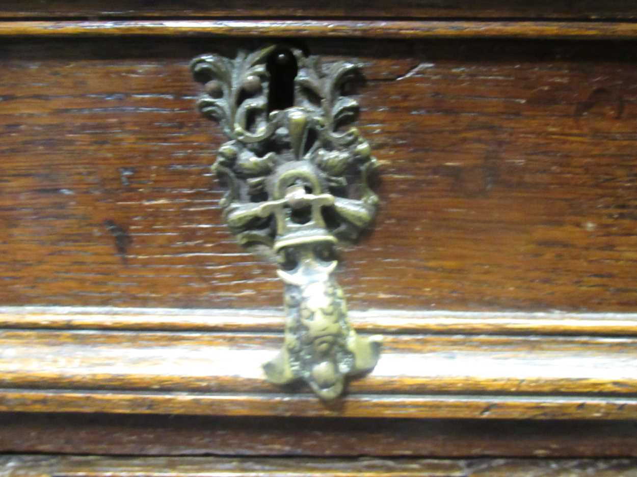 A Charles II and later chest of two short over three long drawers on bracket feet, 92 x 90 x 48cm - Image 7 of 8