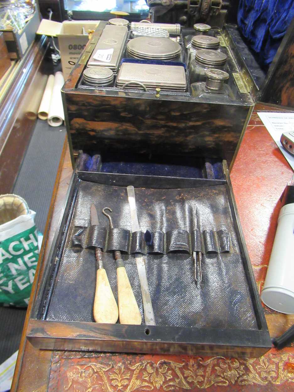 A coromandel fitted travelling dressing table box marked S.Mordan & Co, with brass plate engraved - Image 9 of 10