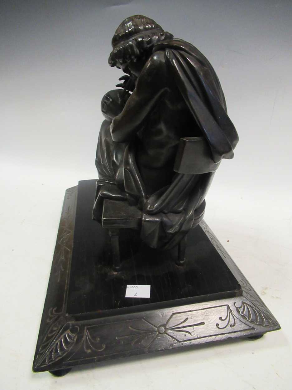 Spelter figure of the Geographer, on wooden base. - Image 3 of 8