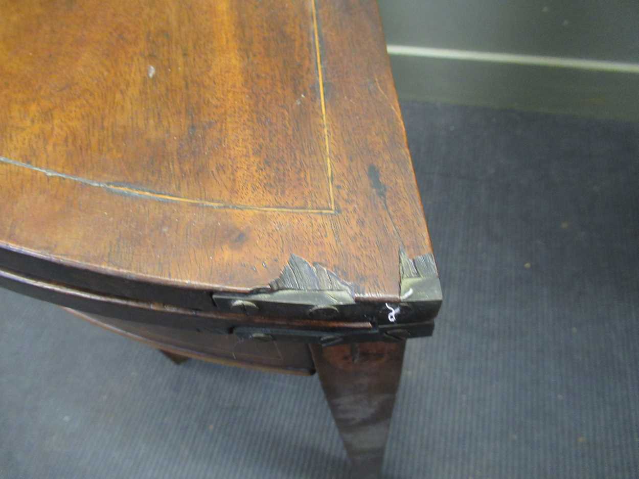 A 19th mahogany demi lune fold over top tea table 73 x 92 x 43cm - Image 3 of 10