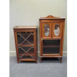 An Edwardian mahogany and shell inlaid music cabinet 112 x 56 x 36cm together with another