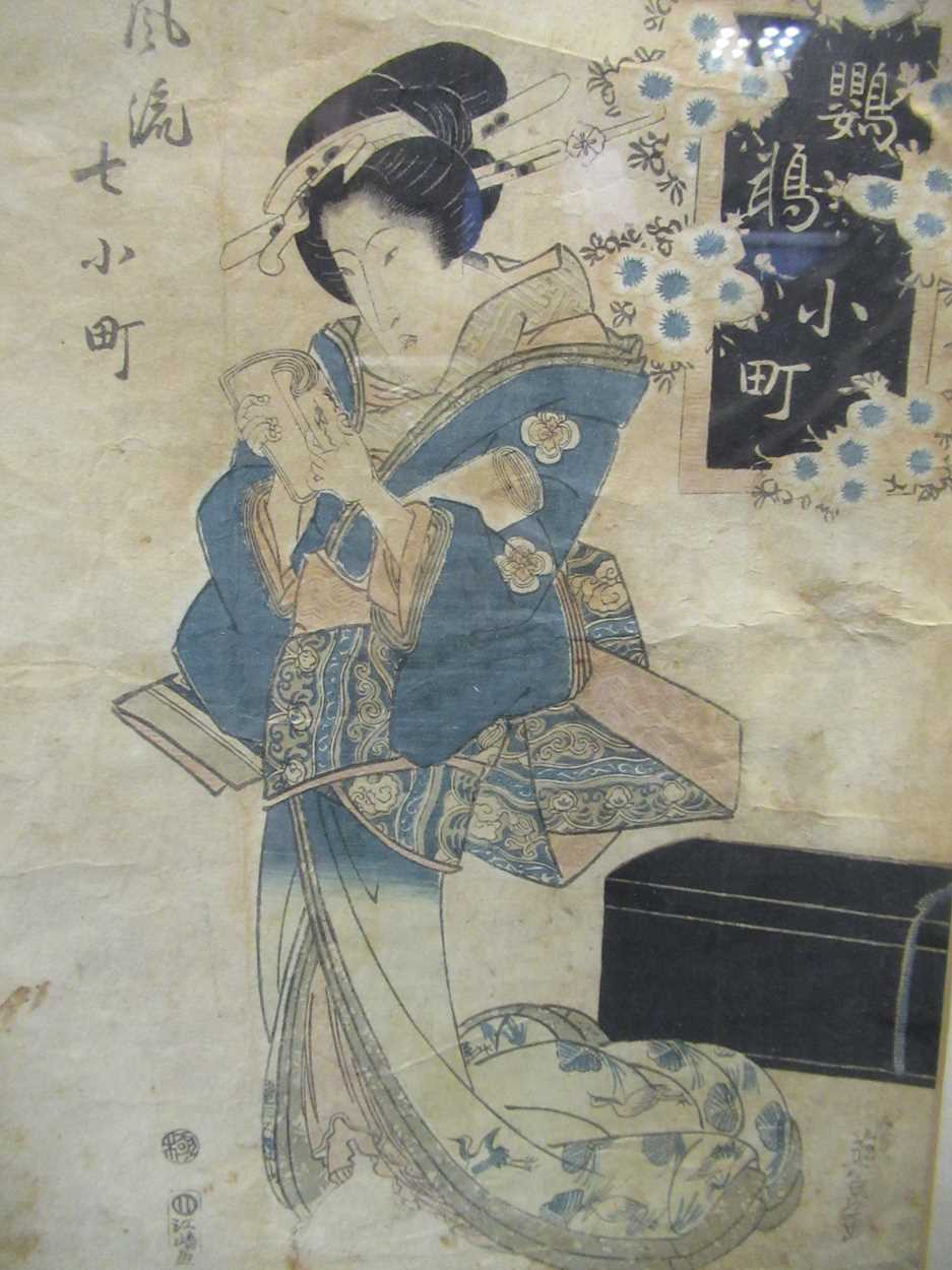 3 Japanese woodblock prints, 19th century some creasing and staining.