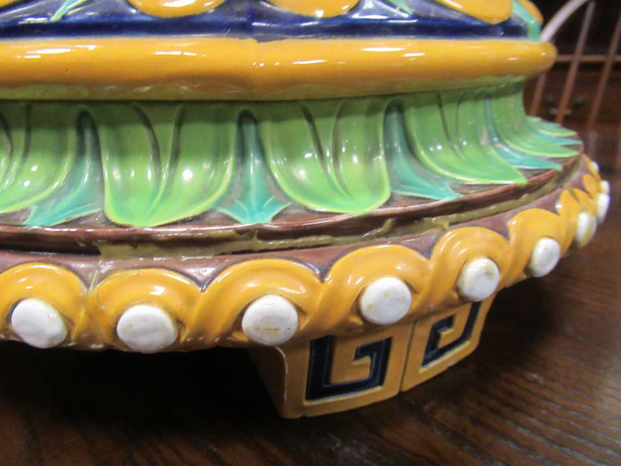 Minton majolica jardiniere stand converted to a light, impressed mark, 46cm high (top broken) - Image 5 of 14