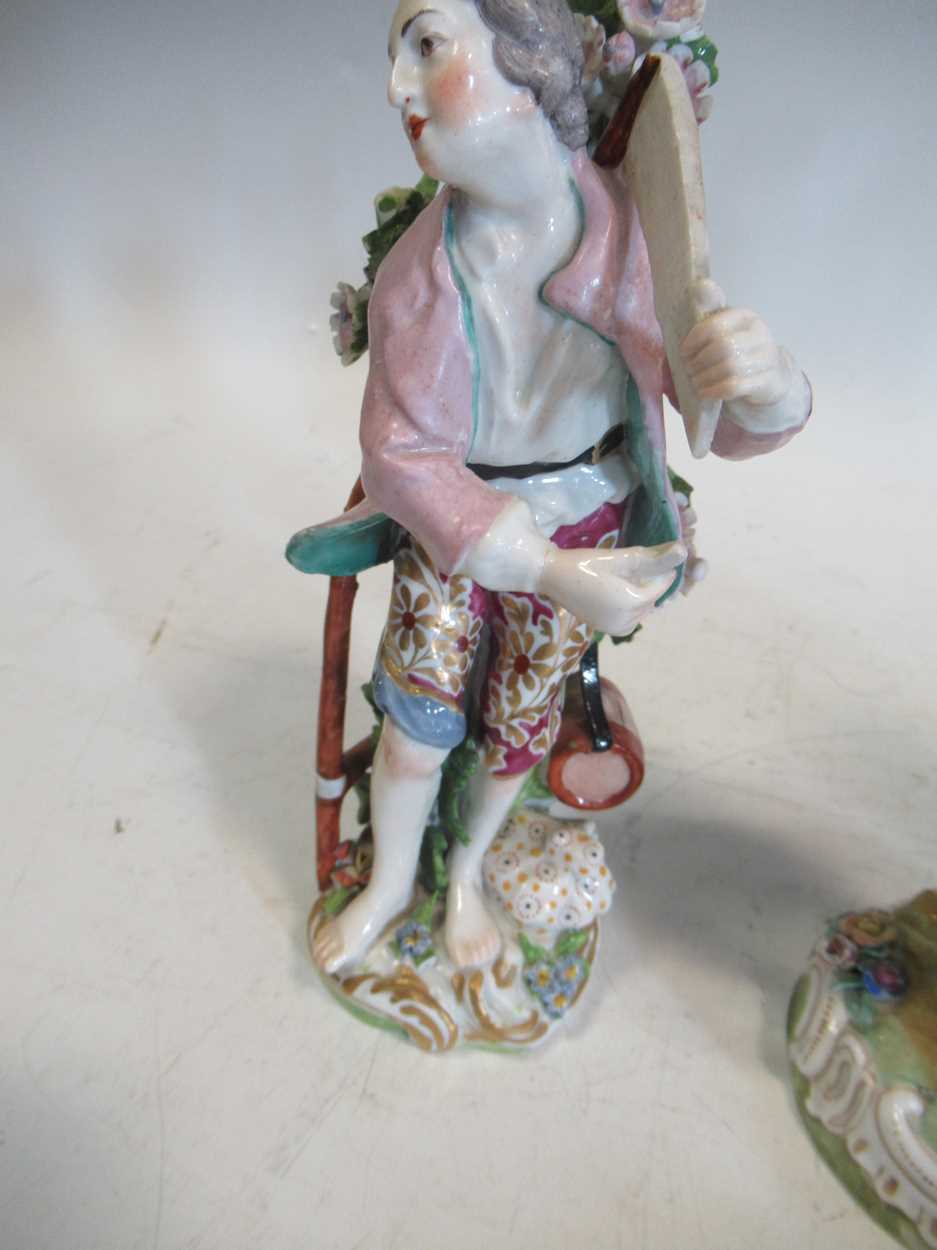 A pair of continental porcelain figurines, two Chelsea style figurines, a pair of Sampson - Image 8 of 8
