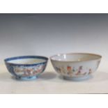 Two Chinese 18th century polychrome bowls, each decorated with courtesans, 29cm and 26cm
