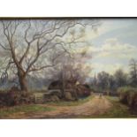 Enoch Crosland (British 1860-1938) A country lane, Warwickshire. Signed, oil on canvas. 34.5 x 50.
