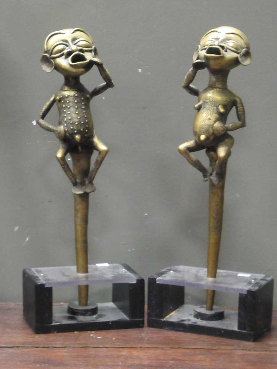 A North West African pair of bronze figures of a male and female, possibly Tikar both approx 56cm - Image 6 of 6